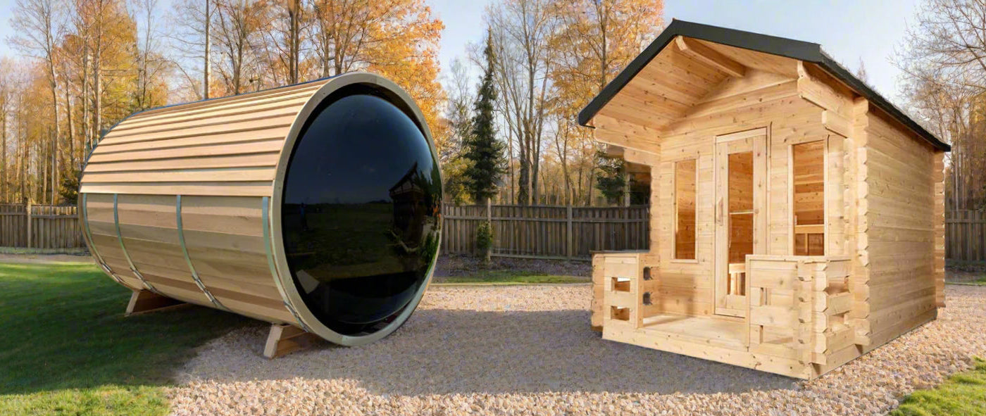 Premium Dundalk LeisureCraft outdoor saunas crafted from Canadian red cedar.
