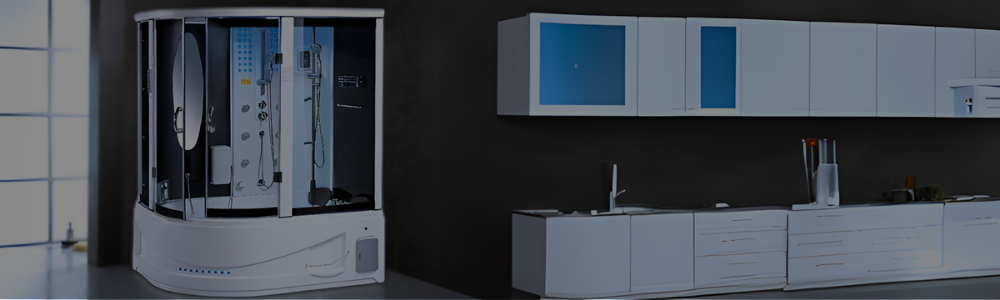 White elegant Maya Bath Steam Showers 2 person freestsanding.