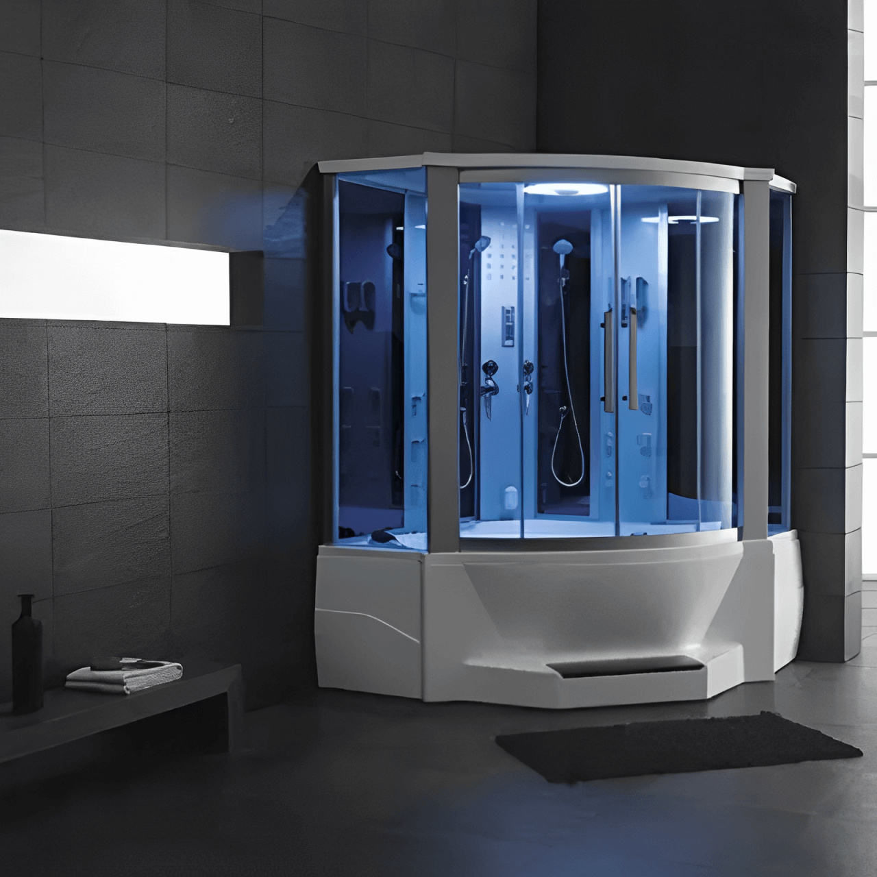 Mesa Showers Mesa WS-701A 2 Person Corner Steam Shower with Jetted Tub - 66"L x 66"W x 87"H (Blue Glass)