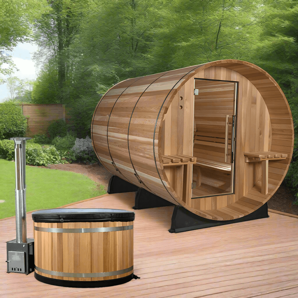 Almost Heaven Saunas & Hot Tubs Almost Heaven Huntington 6 Person Barrel Sauna + Almost Heaven Kirami 4 Person Hot Tub