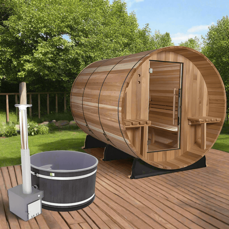 Almost Heaven Saunas & Hot Tubs Almost Heaven Huntington 6 Person Barrel Sauna & Almost Heaven Serenity 4 Person Wood Fired Hot Tub