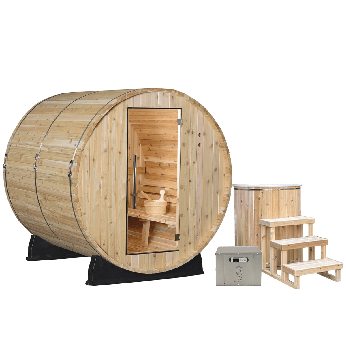 Almost Heaven Saunas and Cold Plunges Almost Heaven Pinnacle 4 Person Outdoor Barrel Sauna Detox Package