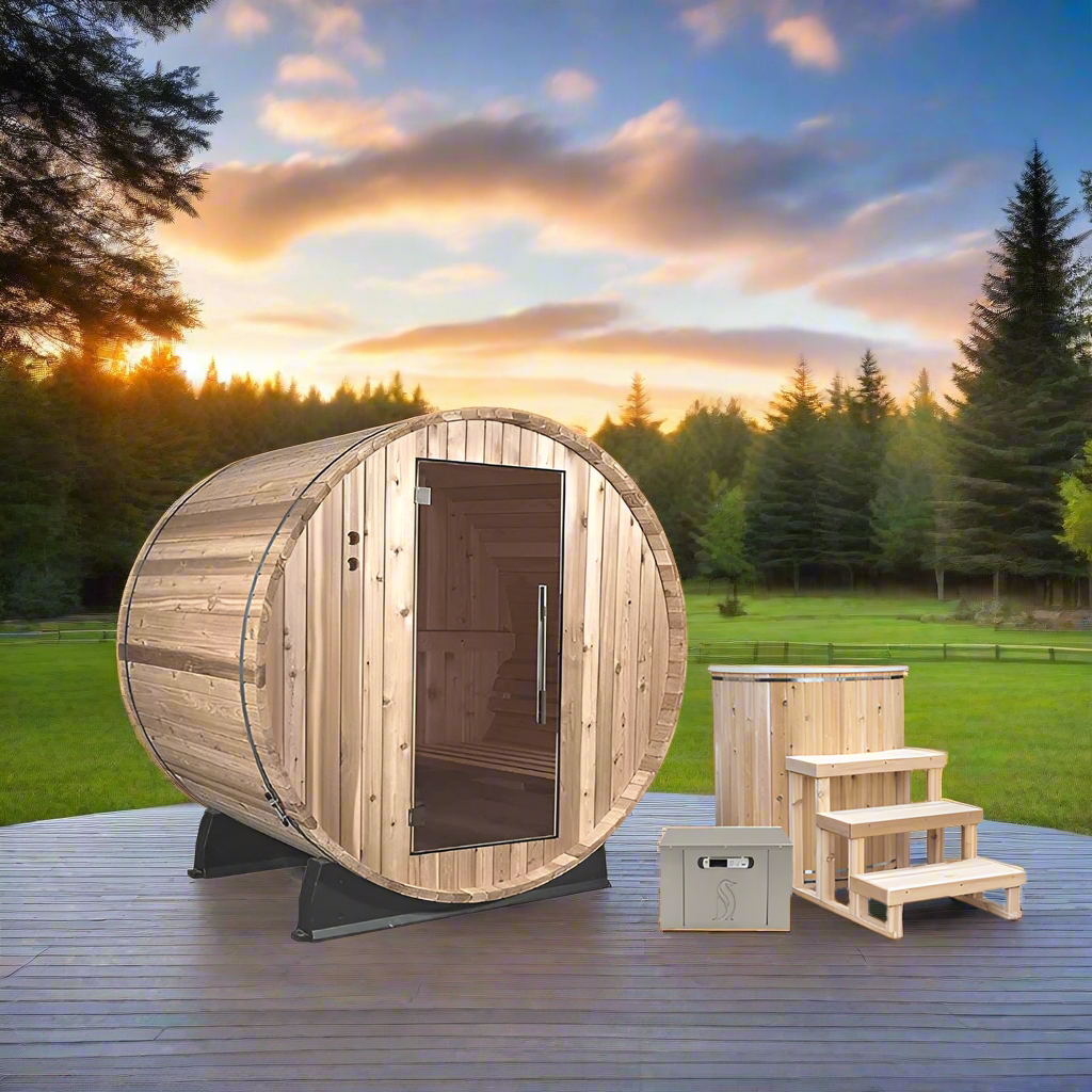 Almost Heaven Saunas and Cold Plunges Almost Heaven Salem 2 Person Outdoor Barrel Sauna Detox Package