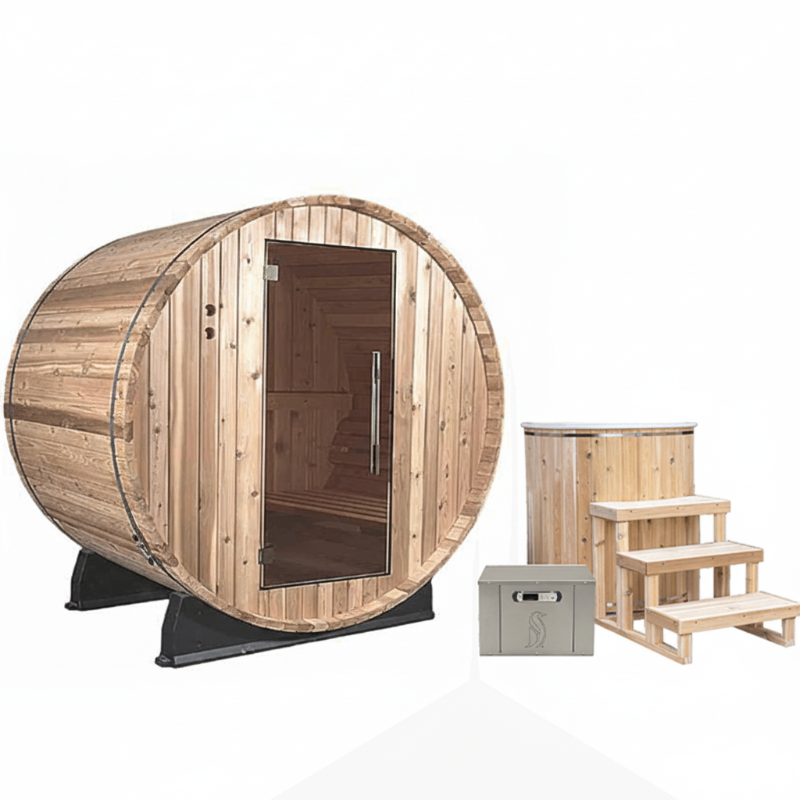 Almost Heaven Saunas and Cold Plunges Almost Heaven Salem 2 Person Outdoor Barrel Sauna Detox Package