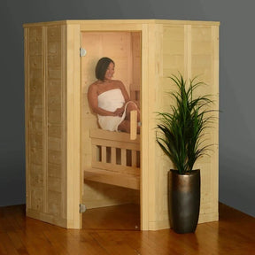 Almost Heaven Sutton 2 Person Indoor Sauna women inside the sauna