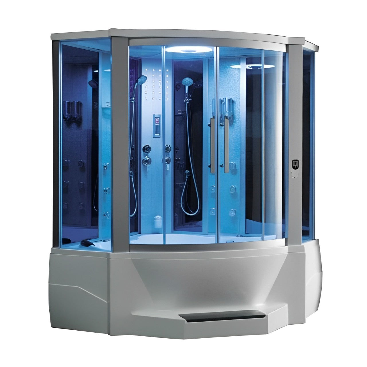 Mesa WS-701A 2 Person Corner Steam Shower with Jetted Tub - 66"L x 66"W x 87"H (Blue Glass)