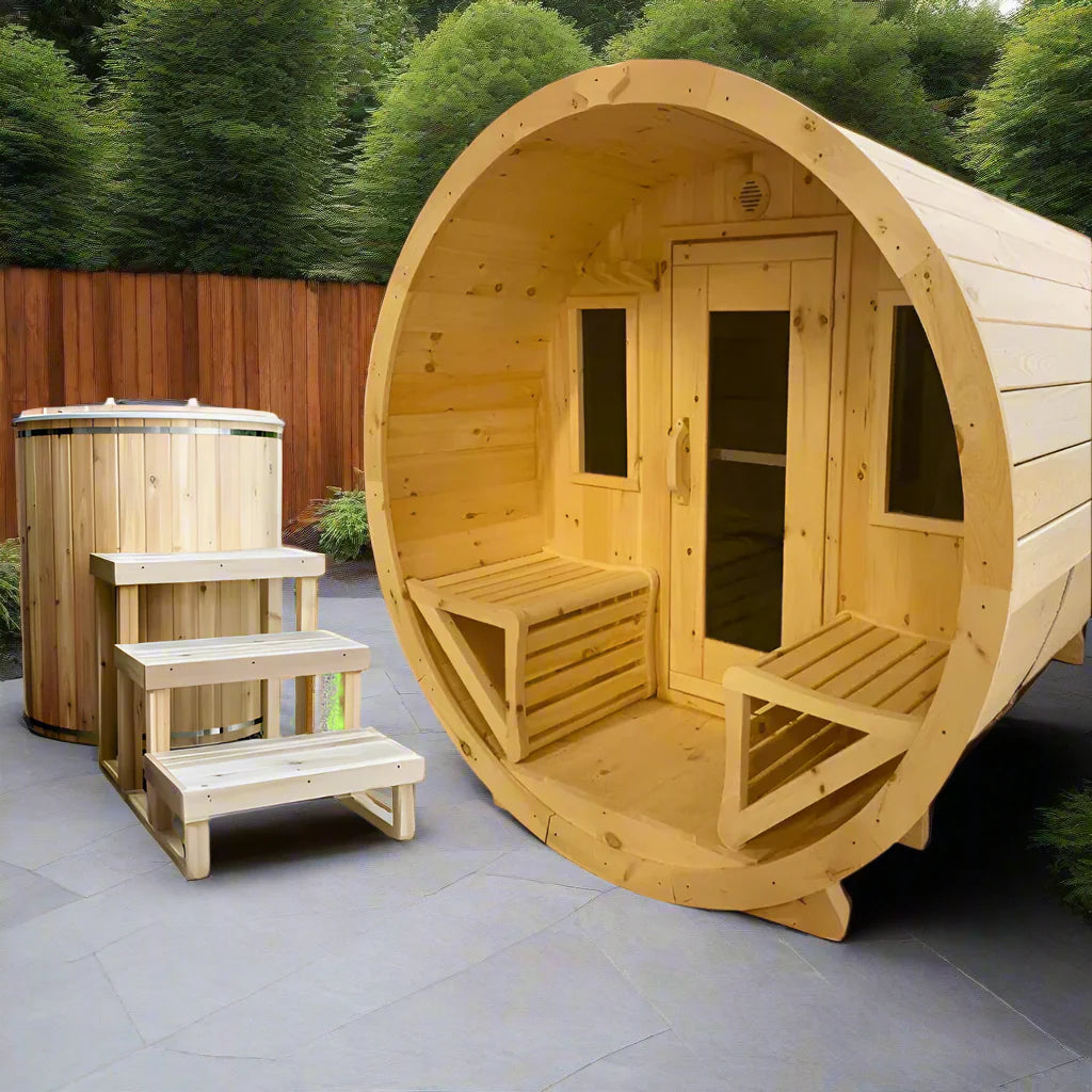 True North Saunas Saunas True North Canadian Made 6-8 Person 9' Long Outdoor Traditional Barrel Sauna