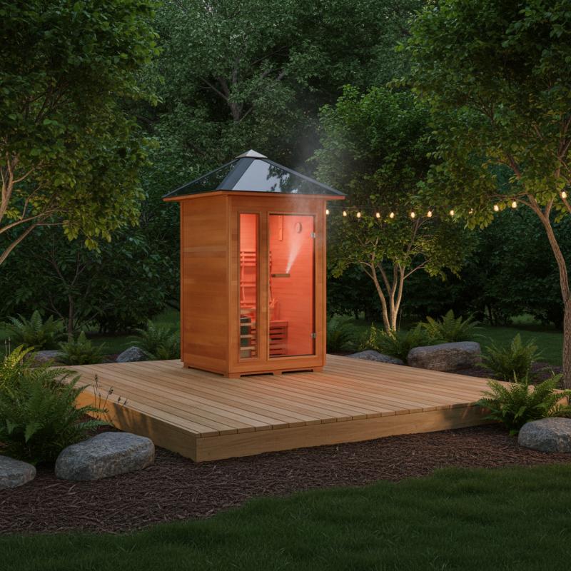 Sunray Saunas Sunray Bristow 2-Person Outdoor Traditional Sauna in outdoor set-up