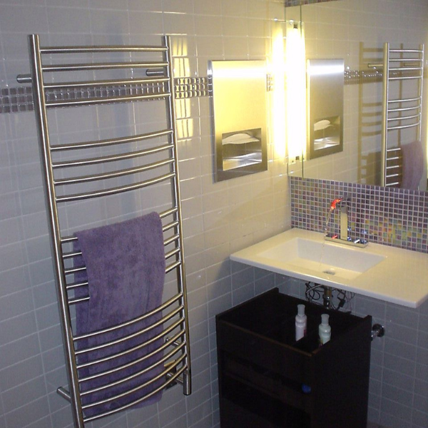 Amba Towel Racks DCB - Brushed Amba Jeeves Model D Curved 20 Bar Hardwired Towel Warmer