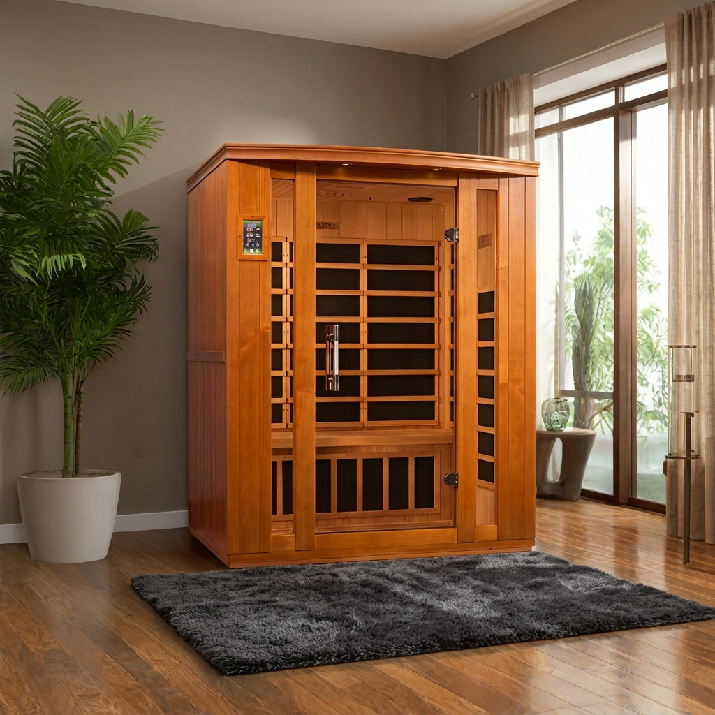 Dynamic Bellagio infrared sauna beside a window in a bright room