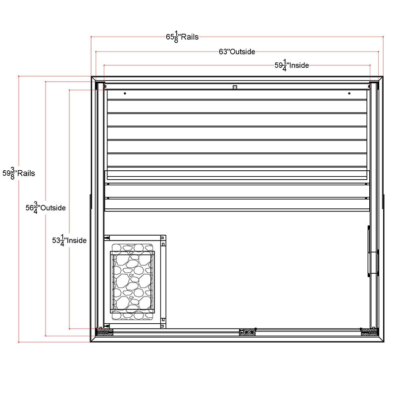 Top-down floor plan diagram of the Arlberg with bench and heater