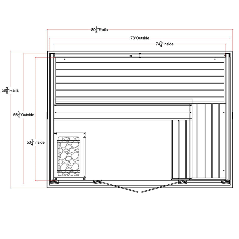 Top-down floor plan diagram of the Vorarlberg with benches and heater