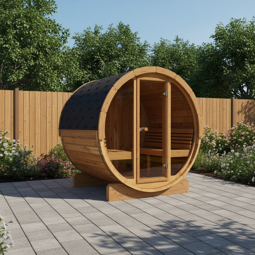Forever Saunas Saunas Forever Saunas Thermally Treated 4 Person Outdoor Traditional Barrel Sauna with Full Front Glass View - Ready to Ship!