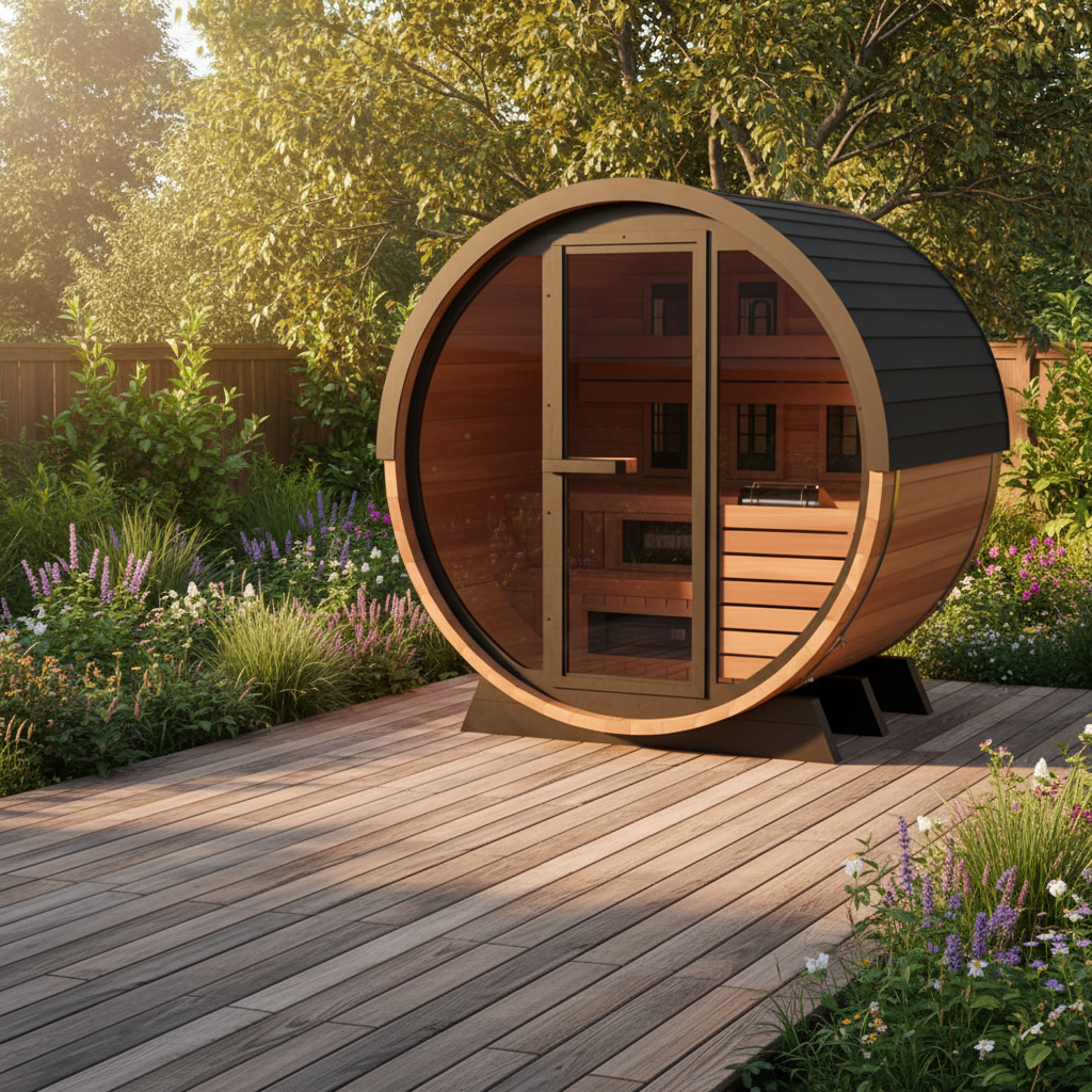Finnmark Saunas Finnmark FD-6 Canadian Cedar 4 Person Outdoor Hybrid Barrel Sauna