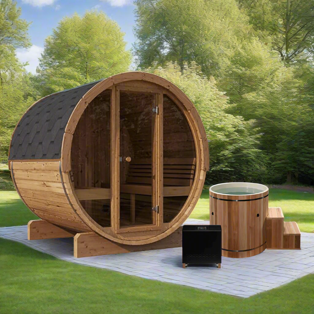 Forever Saunas 6 Person with Glass Window Barrel Sauna Detox Package