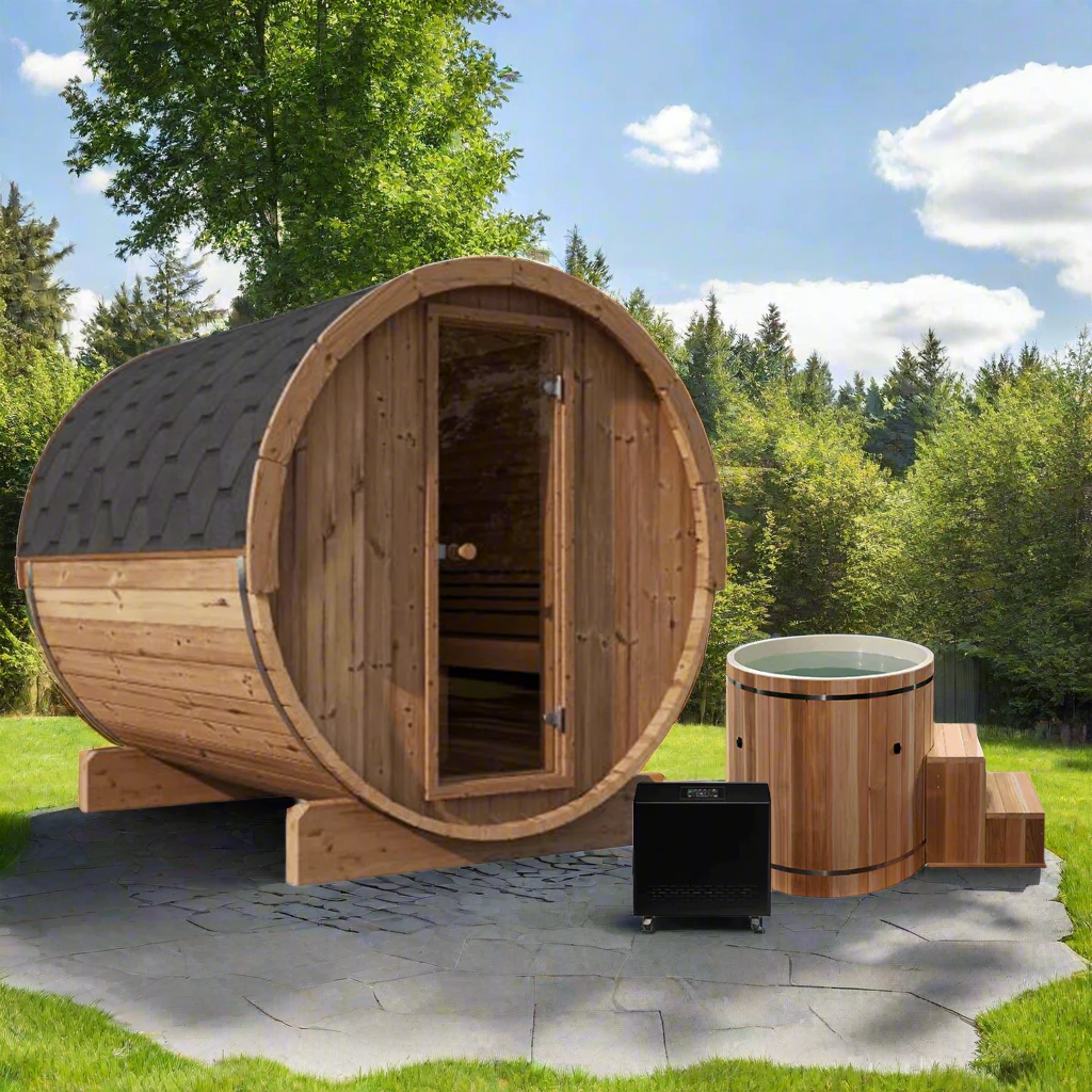 Forever Saunas Saunas Forever Saunas 6 person Thermally Treated Outdoor Barrel Sauna Detox Package
