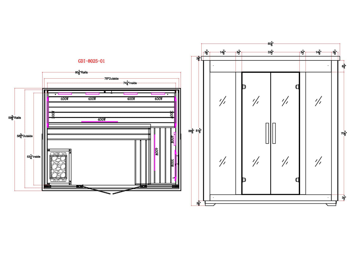 Golden Designs Saunas Golden Designs "Gargellen" 5 Person Hybrid (PureTech™ Full Spectrum IR or Traditional Stove) Flat Roof Outdoor Sauna (GDI-8025-01)