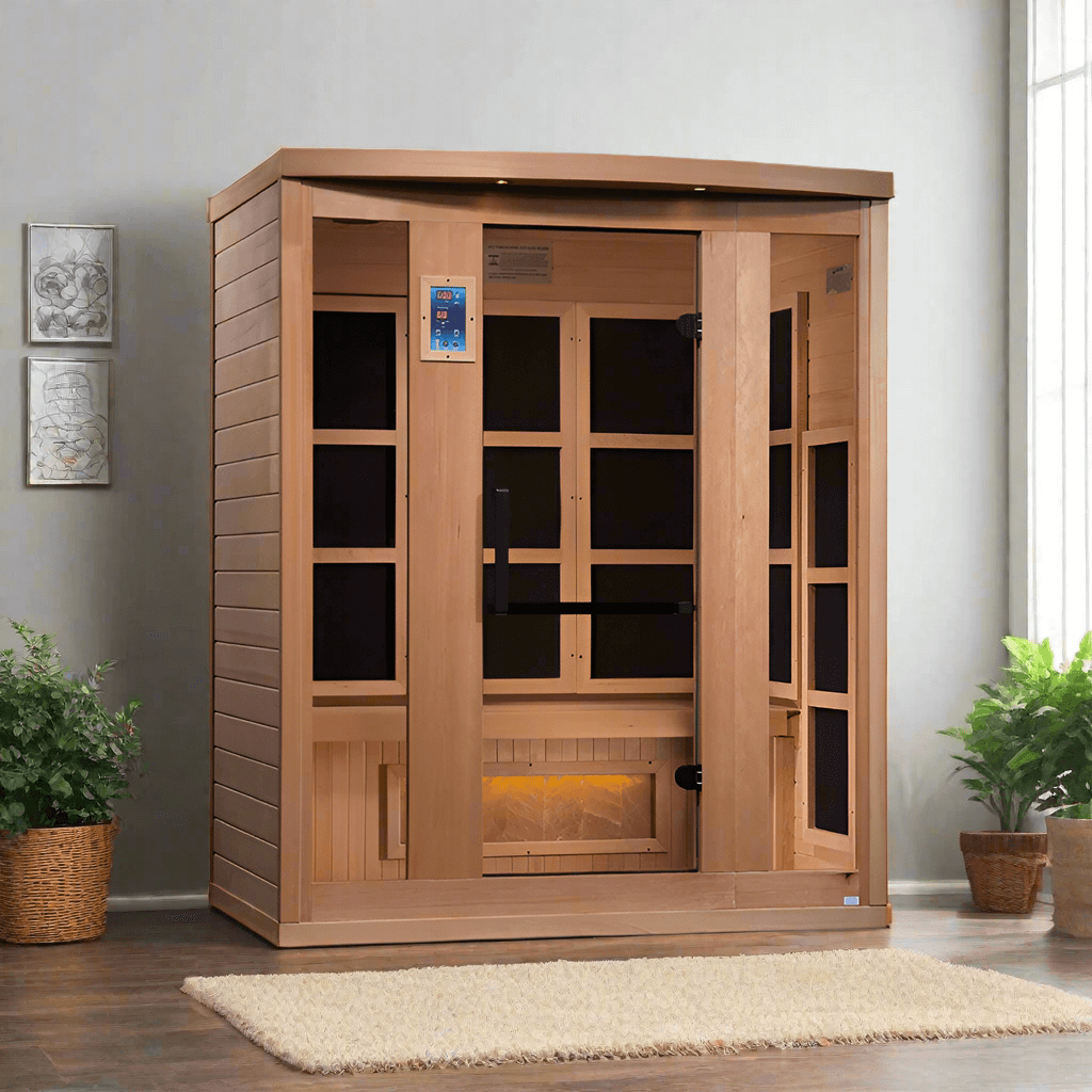 Golden Designs Hotel 6 Person Full Spectrum PureTech™ Near-Zero EMF FAR Infrared Sauna w/ Himalayan Salt Bar