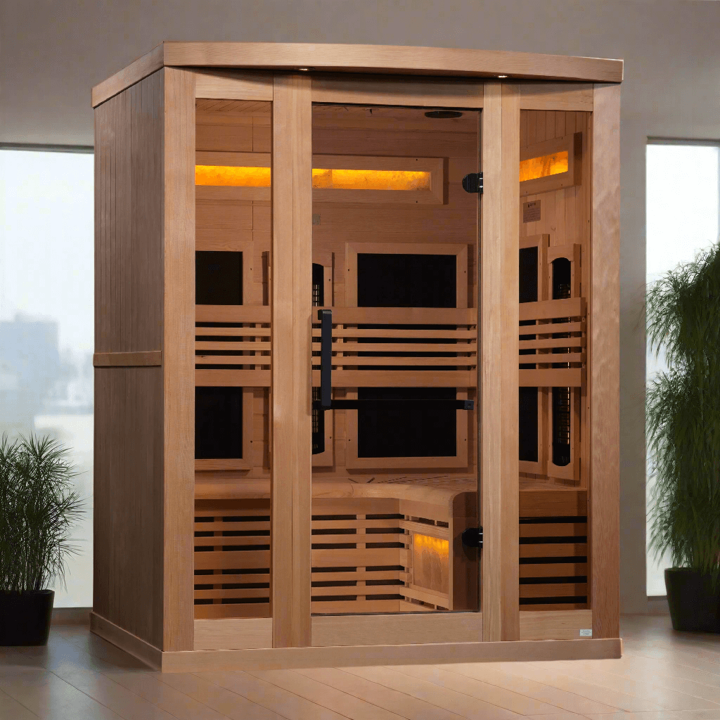 Golden Designs Saunas Golden Designs Reserve Edition 3 Person Near Zero EMF Full Spectrum with Himalayan Salt Bar (GDI-8230-01)