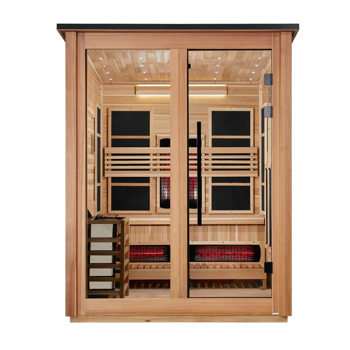 Golden Designs Saunas Golden Designs 2026 Model "Loviisa" 3 Person, Pacific Cedar Barn Hybrid (PureTech™ Full Spectrum IR or Traditional Stove) Outdoor Sauna (GDI-8523-02)