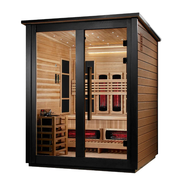 Golden Designs Saunas Golden Designs 2026 Model "Loviisa" 3 Person, 2 Tone Barn Hybrid (PureTech™ Full Spectrum IR or Traditional Stove) Outdoor Sauna (GDI-8523-03)