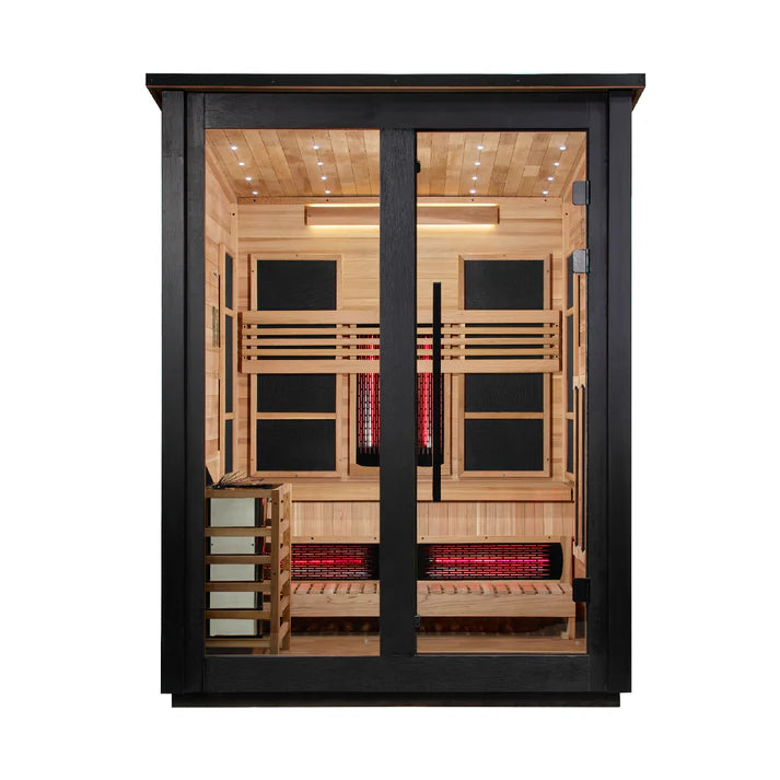 Golden Designs Saunas Golden Designs 2026 Model "Loviisa" 3 Person, Black Barn Hybrid (PureTech™ Full Spectrum IR or Traditional Stove) Outdoor Sauna (GDI-8523-04)