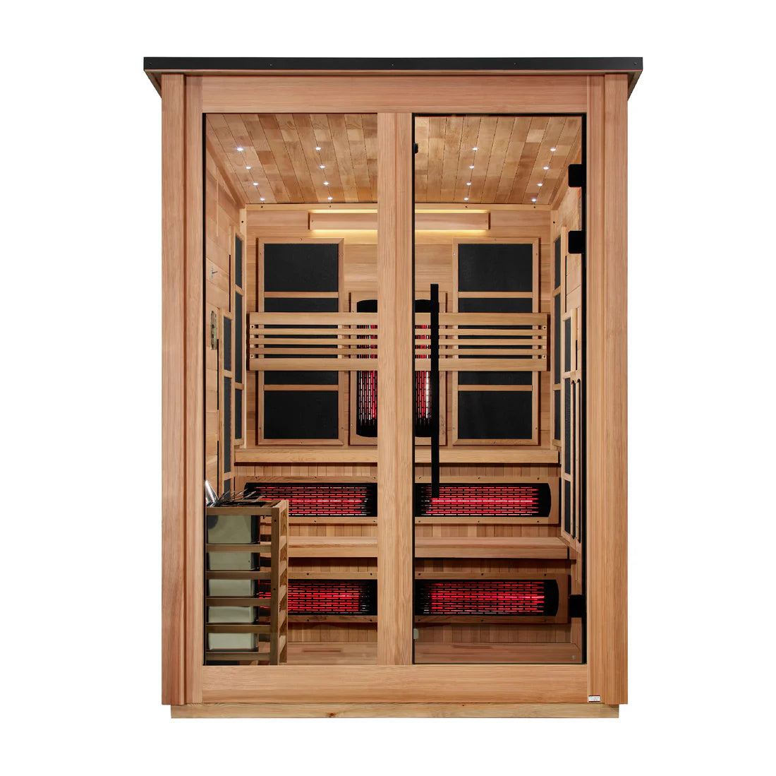 Golden Designs Saunas Golden Designs 2026 Model "Kaskinen" 6 Person, Pacific Cedar Barn Hybrid (PureTech™ Full Spectrum IR or Traditional Stove) Outdoor Sauna (GDI-8526-02)