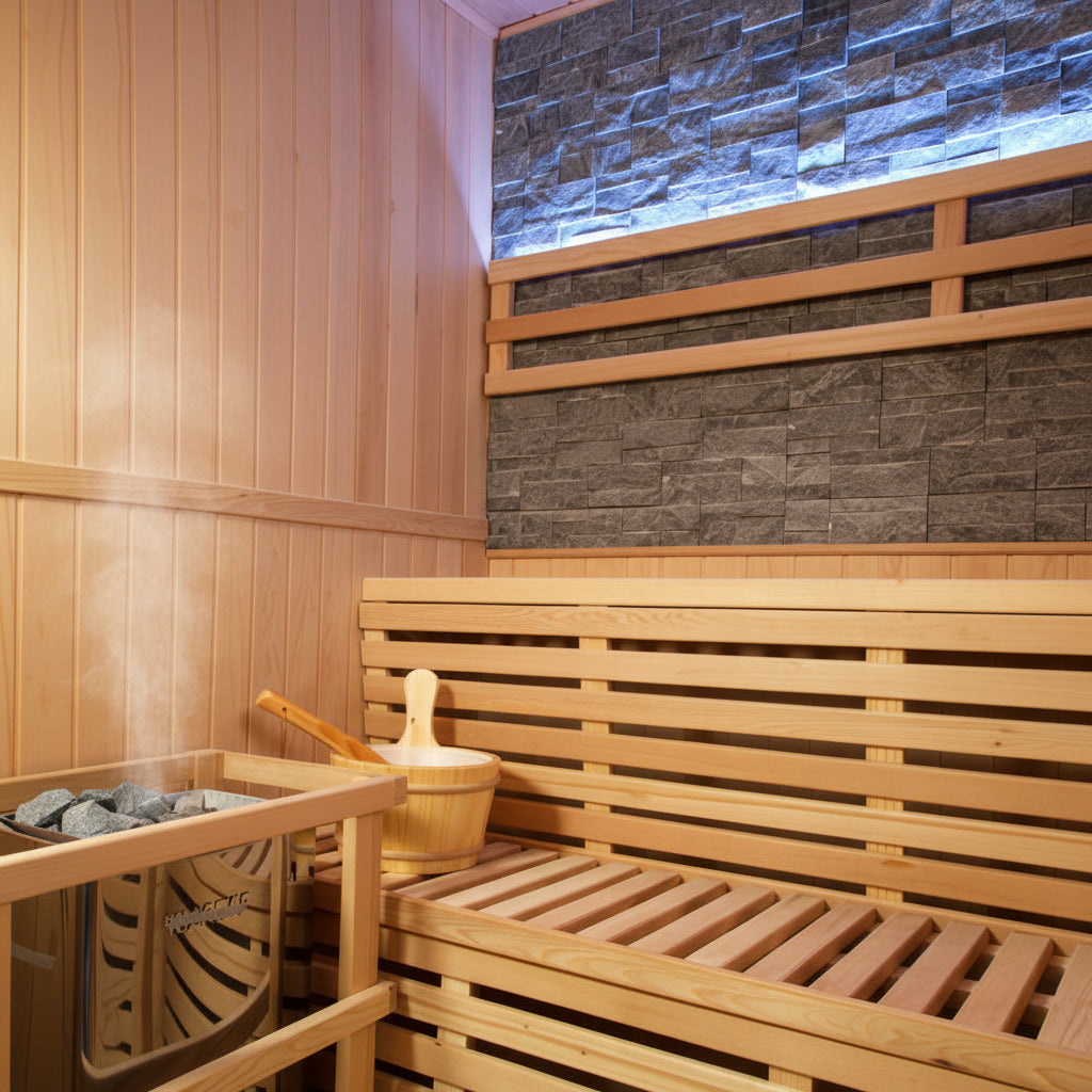 Sunray Saunas Sunray Galaxie 4 Person Indoor Traditional Sauna with Double Bench and 6kW Harvia Heater