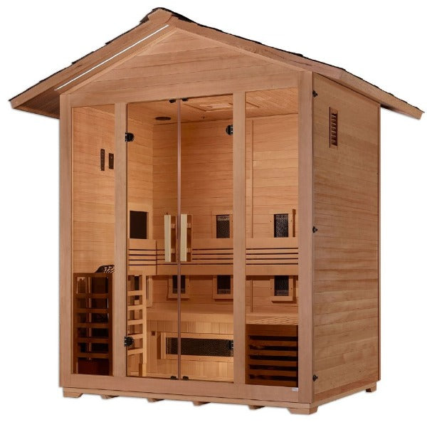 Golden Designs Saunas Golden Designs Gargellen 5 Person Hybrid (PureTech™ Full Spectrum IR or Traditional Stove) Outdoor Sauna (GDI-8125-01)