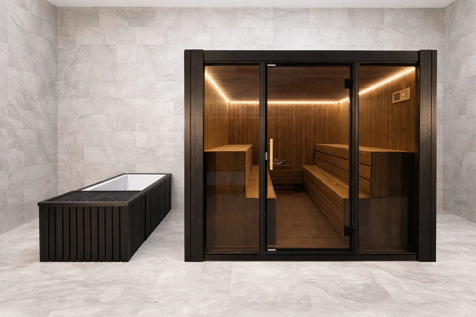 GeyserSteam Saunas GeyserSteam ThermaPlunge 4-6 Person Indoor/Outdoor Traditional Sauna & Steam Room Dual Cabin