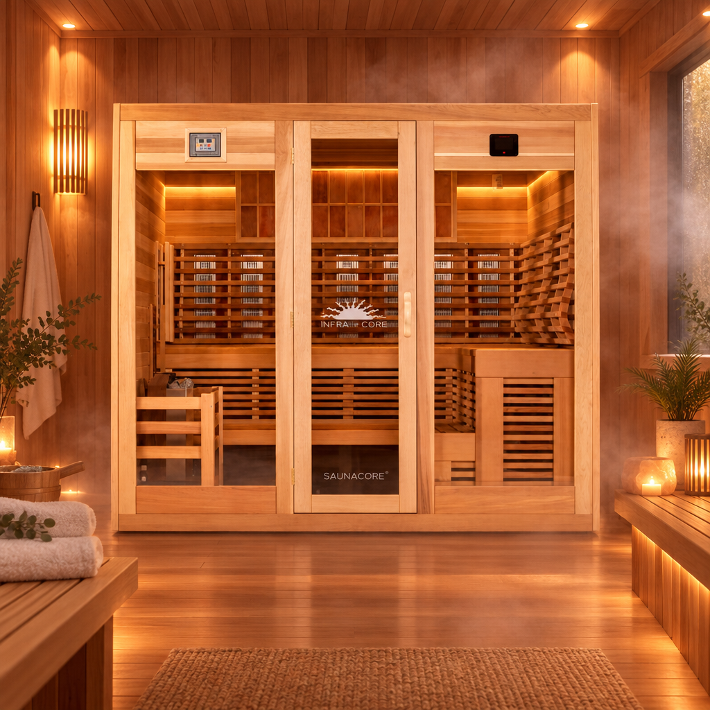 Saunacore Saunas Saunacore INFRA-CORE Premium Dual Clear Red Cedar Indoor Hybrid Sauna