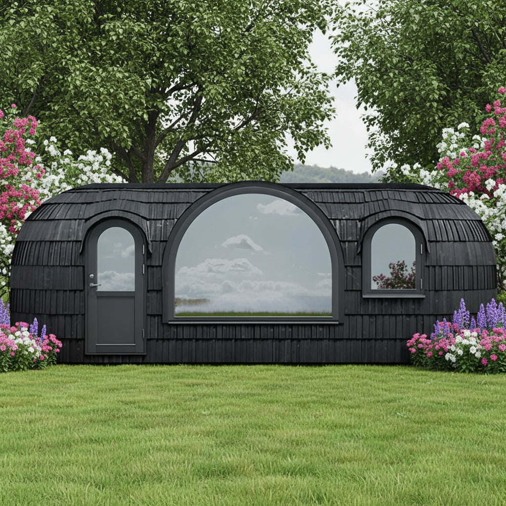 Iglucraft Saunas Black / Black Iglucraft Panoramic Iglusauna 6 Person Wood Fired Outdoor Sauna