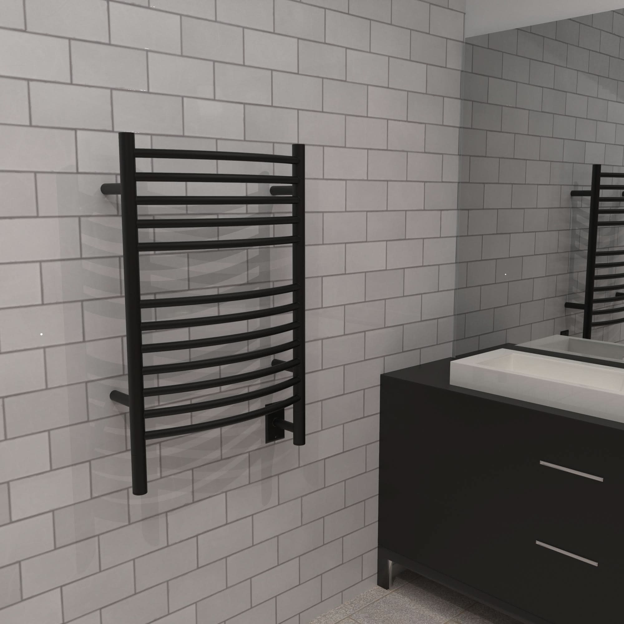 Amba Towel Racks ECMB - Matte Black Amba Jeeves Model E Curved 12 Bar Hardwired Towel Warmer