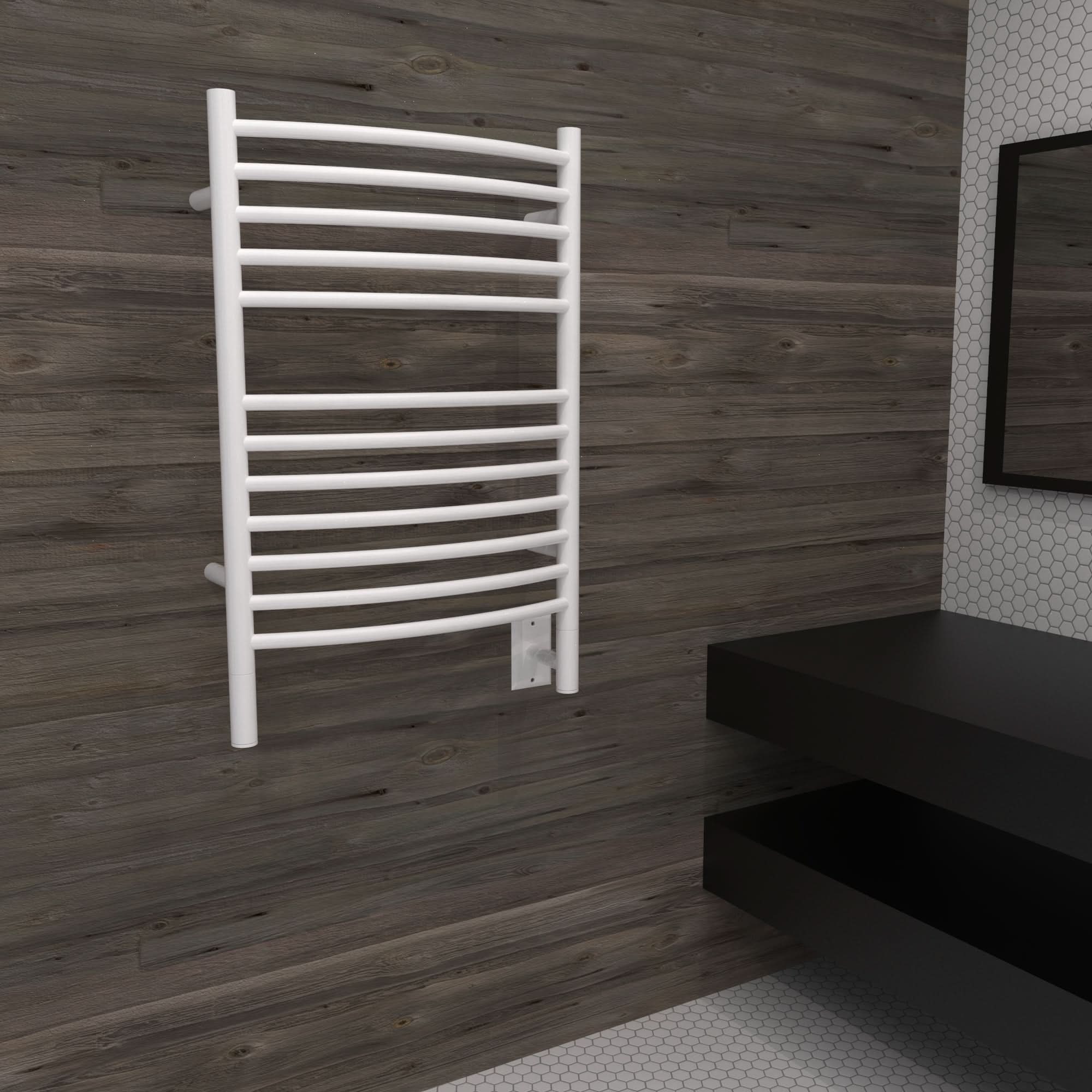 Amba Towel Racks ECW - White Amba Jeeves Model E Curved 12 Bar Hardwired Towel Warmer