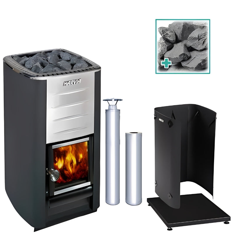 Harvia Heaters Harvia M3 SS Pkg Wood-Burning Sauna 16.5kW Stove Package - Stainless Steel