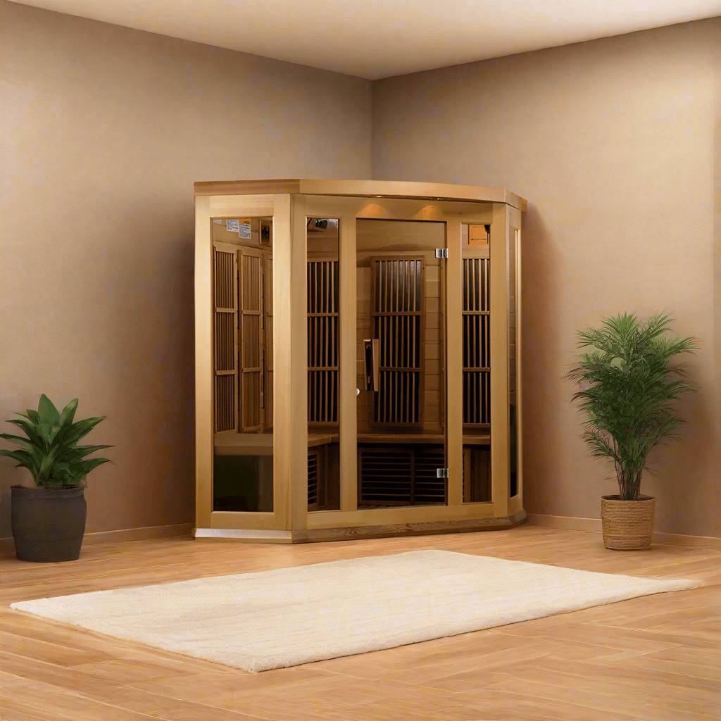 Golden Designs Saunas Golden Designs Maxxus Avignon 3 Person Corner Near Zero EMF FAR IR Sauna (MX-K356-01-ZF CED)