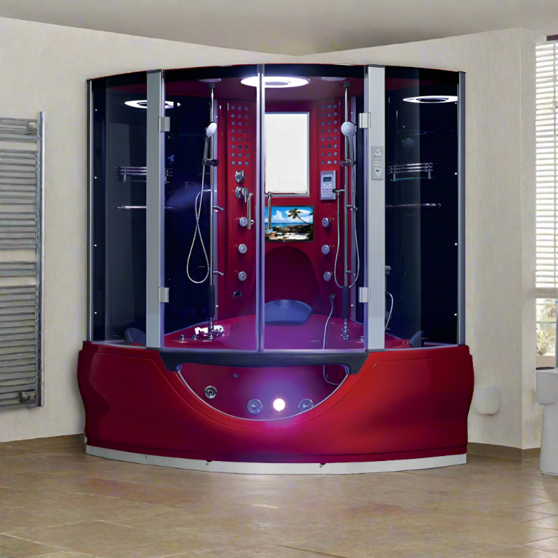 Maya Bath Showers Maya Bath The Superior Platinum Red 2-Person Freestanding Steam Shower