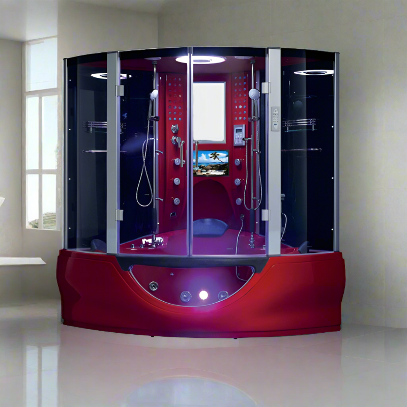 Maya Bath Showers Maya Bath The Superior Platinum Red 2-Person Freestanding Steam Shower