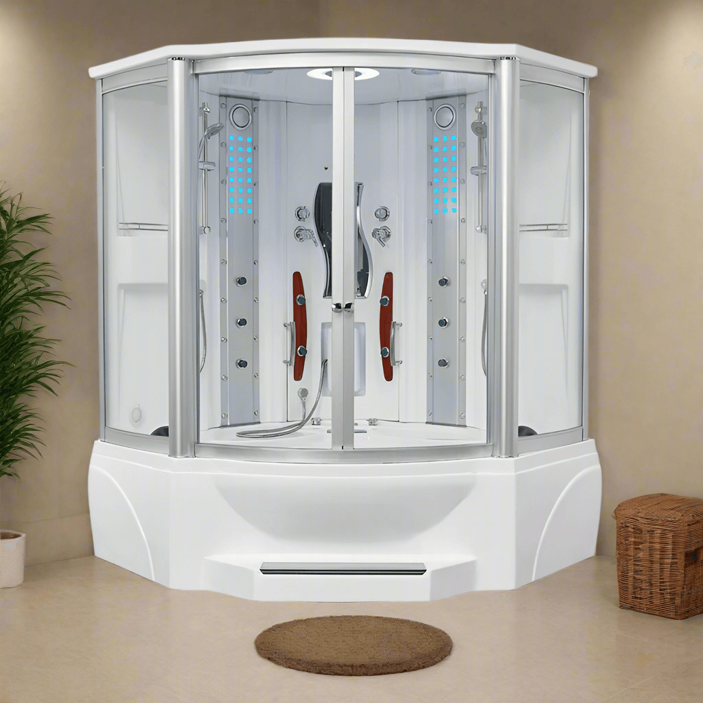 Mesa Showers Mesa WS-608A 2 Person Corner Steam Shower with Jetted Tub - 63" x 63" x 85"