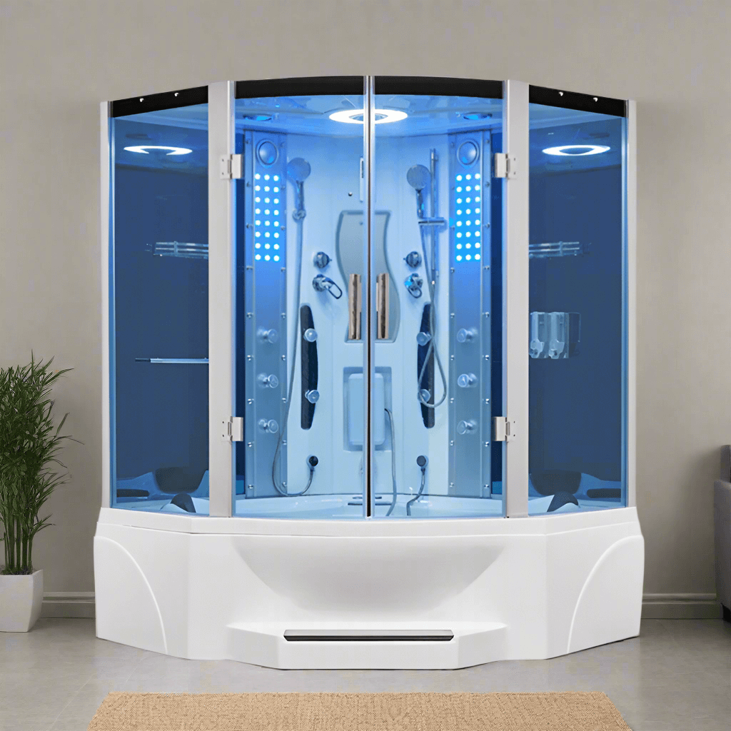 Mesa Showers Mesa WS-608P Steam Shower Tub Combo-63"x63"x85" (Blue Glass)