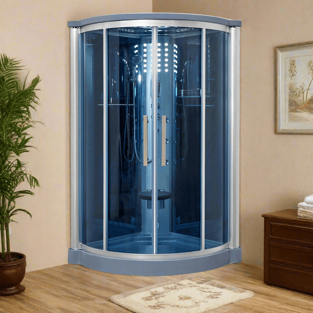 Mesa Showers Mesa WS-801L 1 Person Corner Steam Shower - 42"L x 42"W x 85"H (Blue Glass)