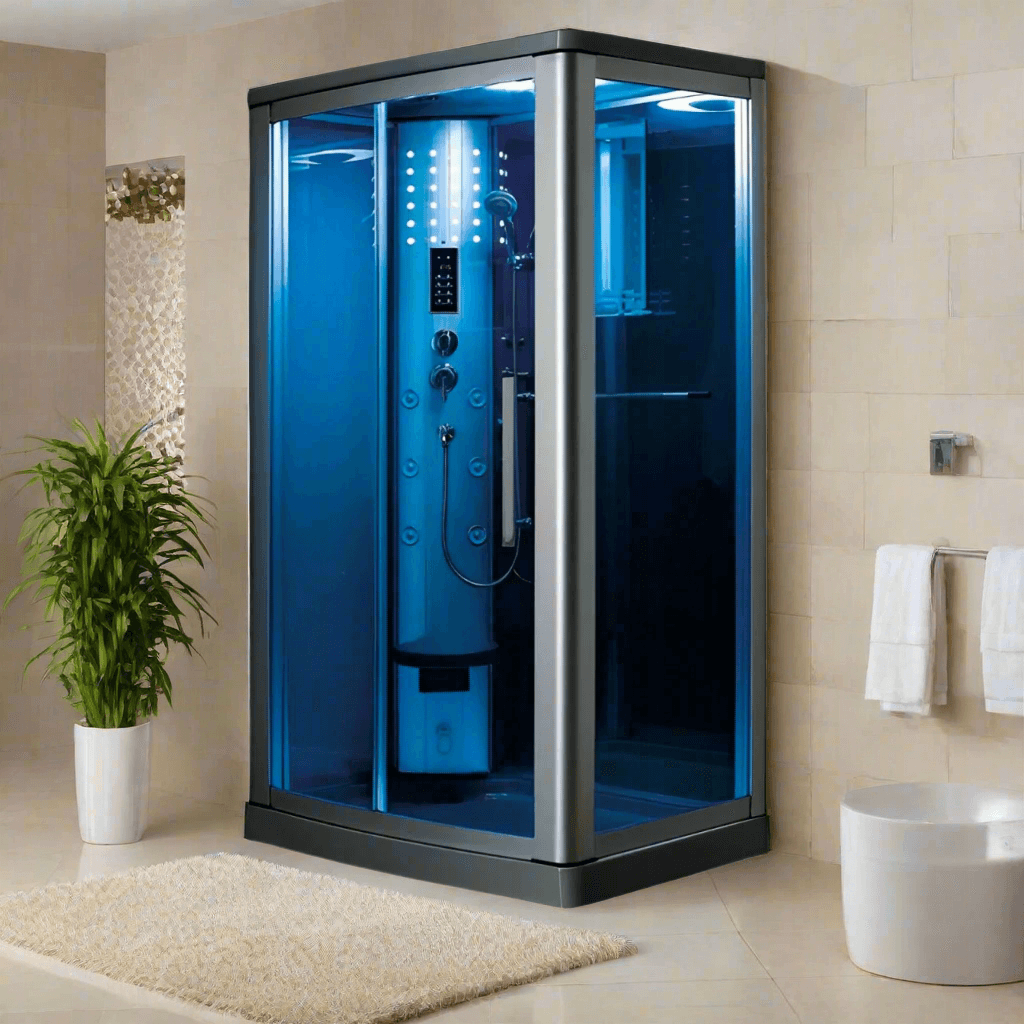 Mesa Showers Mesa WS-802L 1 Person Walk-In Steam Shower - 45"W x 32"D x 85"H (Blue Glass)
