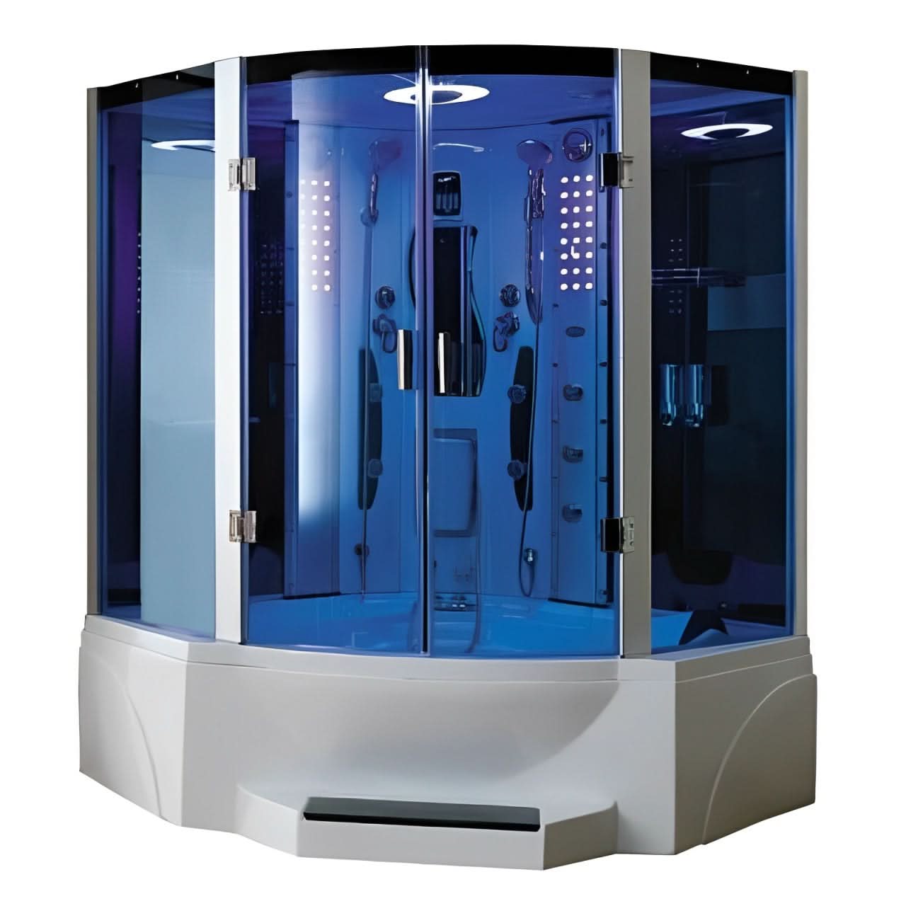 Mesa Showers Mesa WS-608P Steam Shower Tub Combo-63"x63"x85" (Blue Glass)