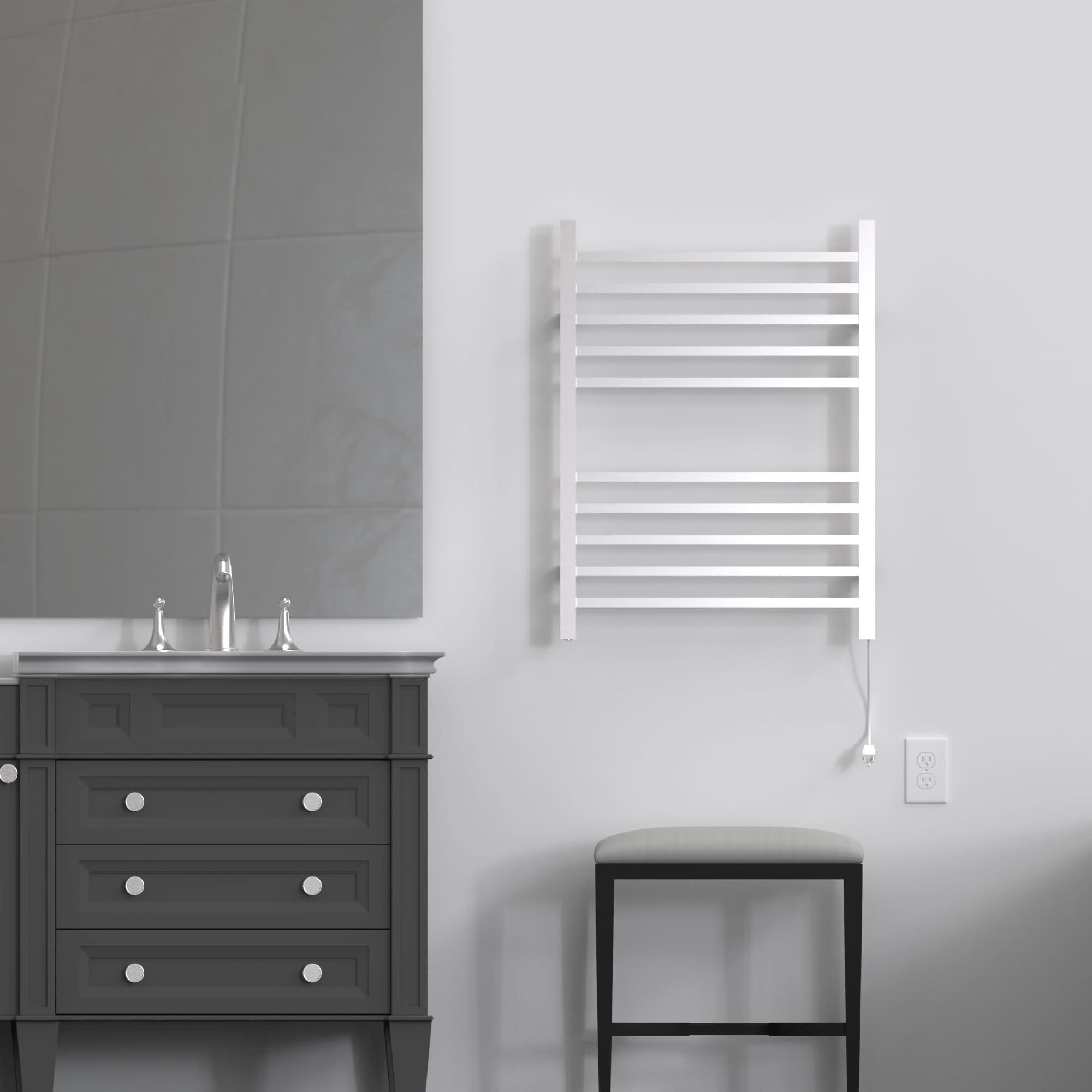 Amba Sauna Accessories RSWH-B - Brushed Amba Radiant Square Hardwired + Plug-in Combo Heated Towel Rack