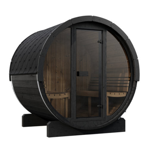SaunaLife Saunas SaunaLife Model E7GB 4 Person Outdoor Traditional Barrel Sauna With Glass Front (Paint Included)