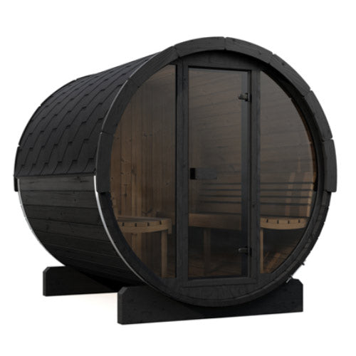 SaunaLife Saunas SaunaLife Model E8GB 6 Person Outdoor Traditional Barrel Sauna with Glass Front (Paint Included)