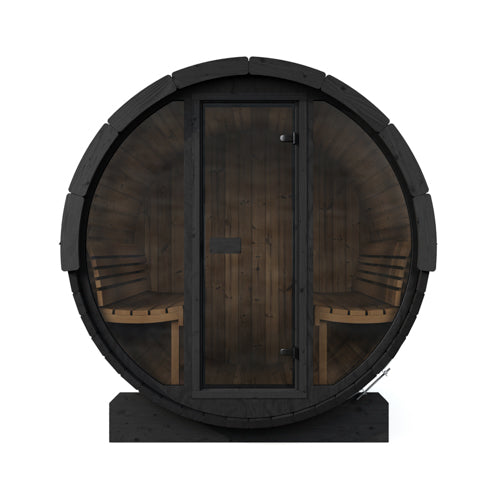 SaunaLife Saunas SaunaLife Model E8GB 6 Person Outdoor Traditional Barrel Sauna with Glass Front (Paint Included)
