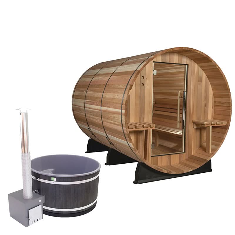 Almost Heaven Saunas & Hot Tubs Almost Heaven Huntington 6 Person Barrel Sauna & Almost Heaven Serenity 4 Person Wood Fired Hot Tub