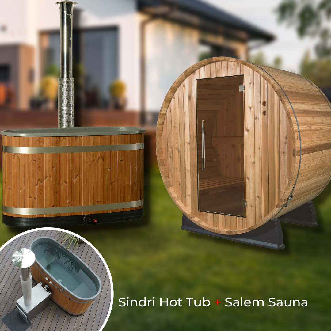 Almost Heaven Saunas & Hot Tubs Almost Heaven Salem 2 Person Barrel Sauna & Almost Heaven Sindri 2 Person Wood Fired Hot Tub