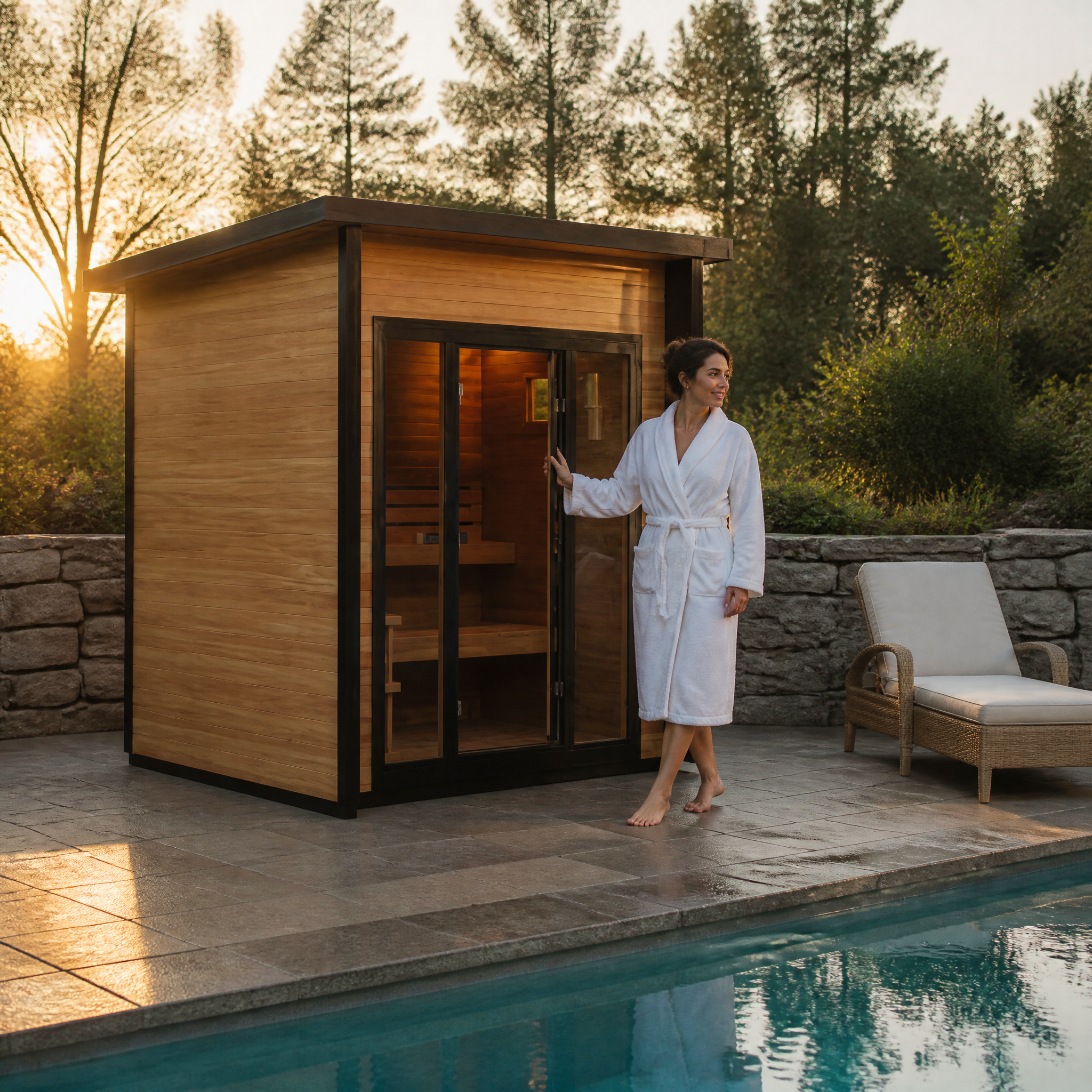 Sunray Saunas Sunray Cayman 4-Person Double Bench Outdoor Traditional Sauna